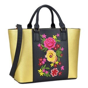 Dasein Medium Black/Gold Classic Tote Bag Satchel Carry All Handbag